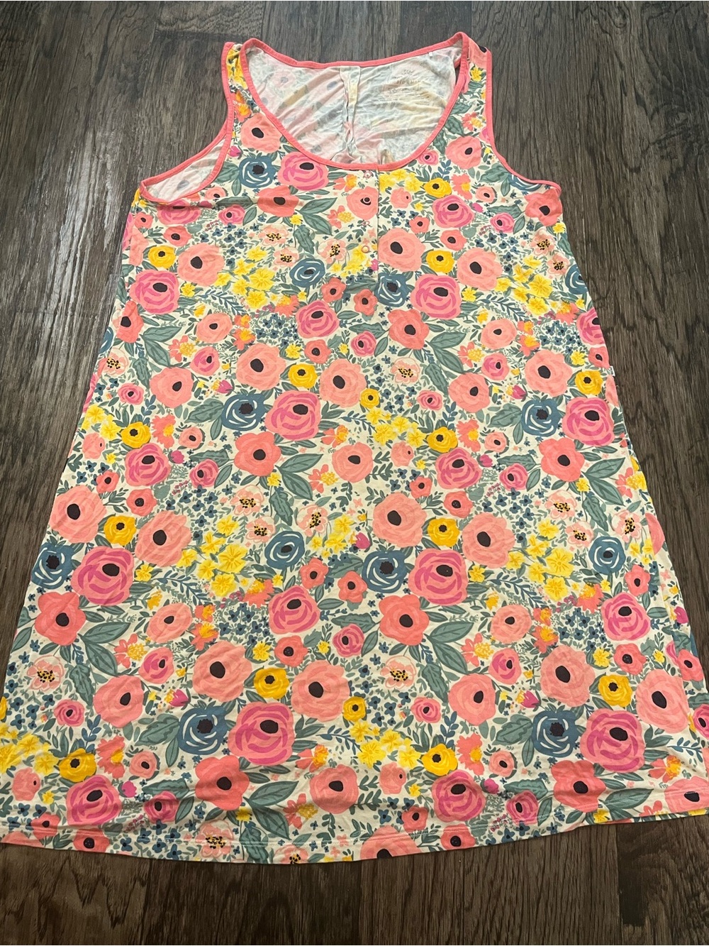 Little Sleepies Pink Floral Tank Nightgown with Yellow & Blue Flowers